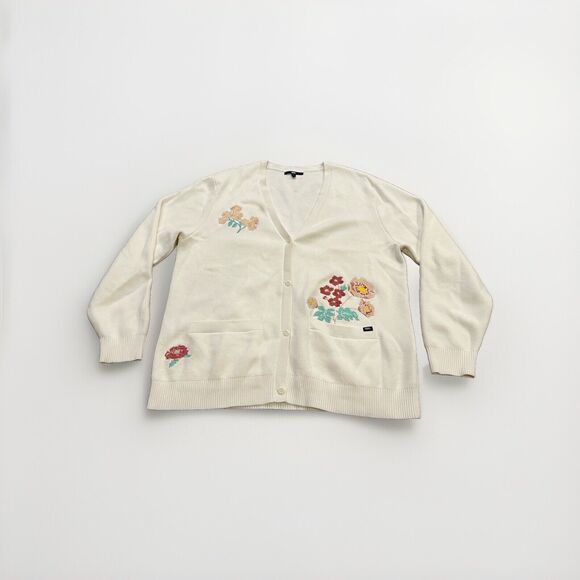 Vintage Vans Womens Cream Embroidered Floral Cardigan Button Up Sweater Size M/L - Picture 1 of 11